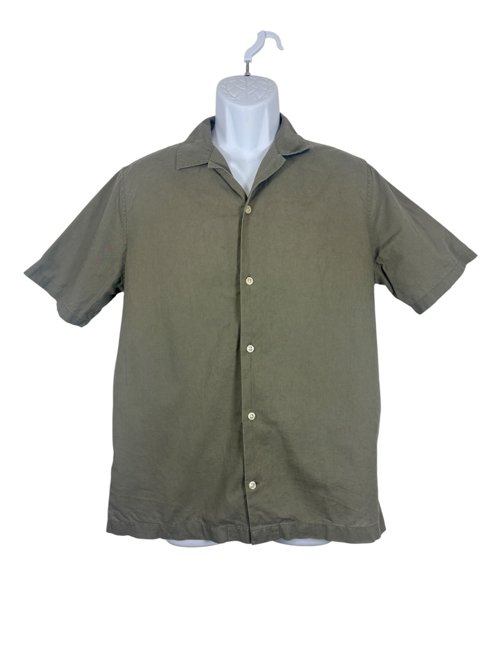 GAP Men’s Linen Blend Camp Collar Button Front Shirt Olive Green SzS Vacation